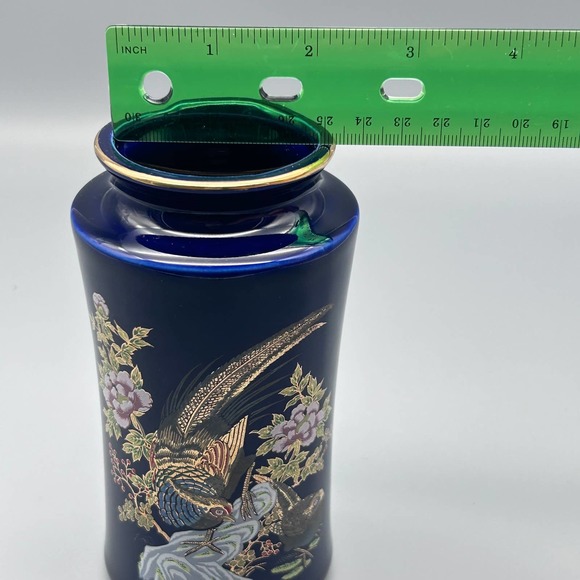 Vintage Cobalt Japanese Floral & Bird Vase 6” - Picture 9 of 9